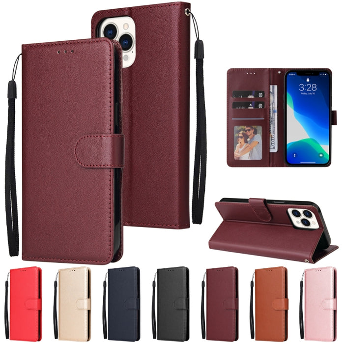 Estuche multifuncional de cuero con tapa horizontal, con tres ranuras para tarjetas y soporte, billetera con doble cremallera, marco de fotos y cordón