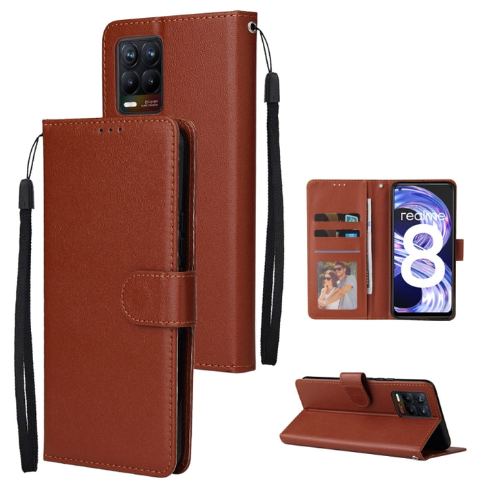 Estuche multifuncional de cuero con tapa horizontal, con tres ranuras para tarjetas y soporte, billetera con doble cremallera, marco de fotos y cordón, For OPPO A94 4G, For OPPO Realme 8 / 8 Pro 4G, For Xiaomi Redmi Note 10 5G