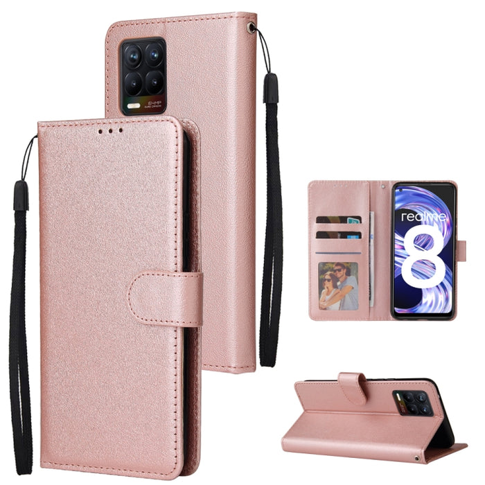 Estuche multifuncional de cuero con tapa horizontal, con tres ranuras para tarjetas y soporte, billetera con doble cremallera, marco de fotos y cordón, For OPPO A94 4G, For OPPO Realme 8 / 8 Pro 4G, For Xiaomi Redmi Note 10 5G