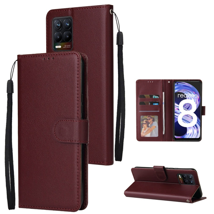 Estuche multifuncional de cuero con tapa horizontal, con tres ranuras para tarjetas y soporte, billetera con doble cremallera, marco de fotos y cordón, For OPPO A94 4G, For OPPO Realme 8 / 8 Pro 4G, For Xiaomi Redmi Note 10 5G
