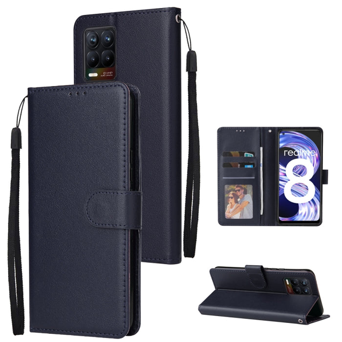 Estuche multifuncional de cuero con tapa horizontal, con tres ranuras para tarjetas y soporte, billetera con doble cremallera, marco de fotos y cordón, For OPPO A94 4G, For OPPO Realme 8 / 8 Pro 4G, For Xiaomi Redmi Note 10 5G