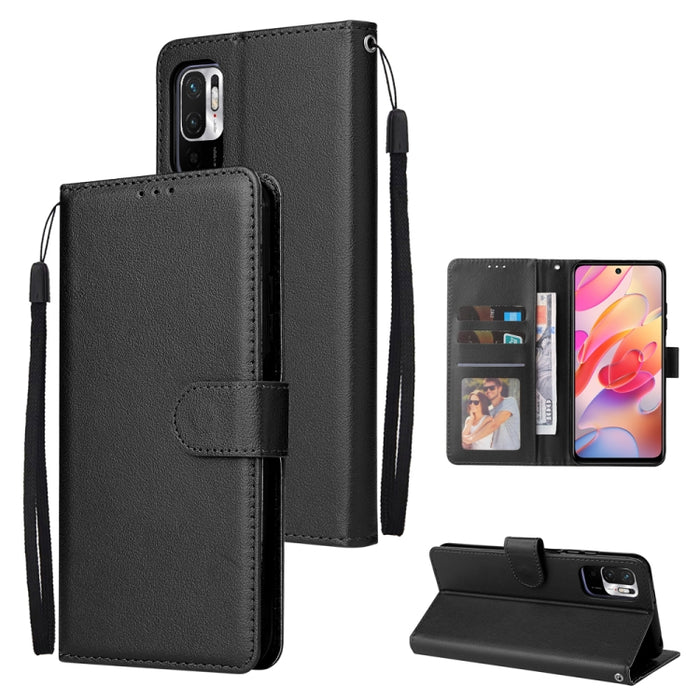 Estuche multifuncional de cuero con tapa horizontal, con tres ranuras para tarjetas y soporte, billetera con doble cremallera, marco de fotos y cordón, For OPPO A94 4G, For OPPO Realme 8 / 8 Pro 4G, For Xiaomi Redmi Note 10 5G