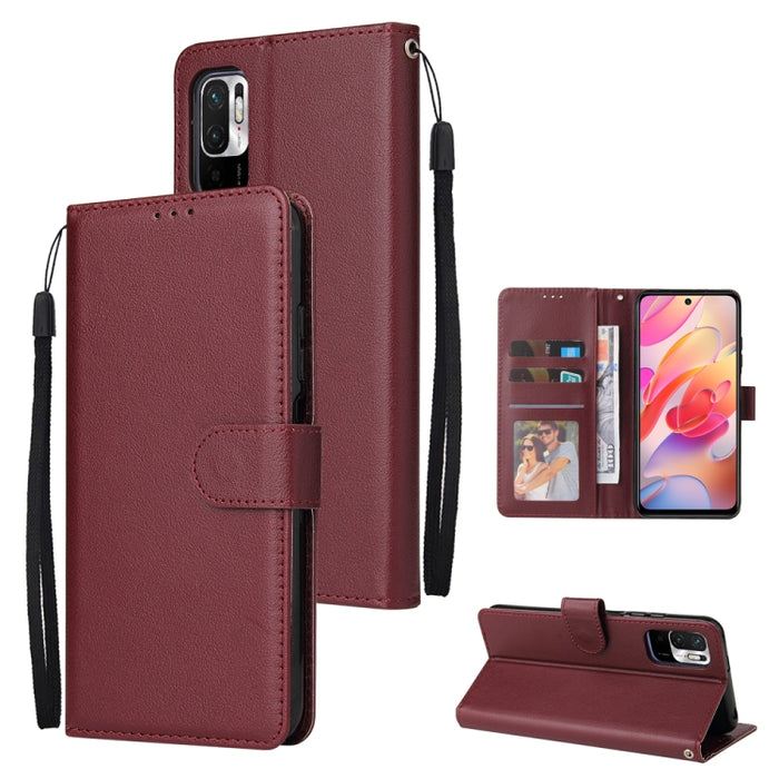 Estuche multifuncional de cuero con tapa horizontal, con tres ranuras para tarjetas y soporte, billetera con doble cremallera, marco de fotos y cordón, For OPPO A94 4G, For OPPO Realme 8 / 8 Pro 4G, For Xiaomi Redmi Note 10 5G