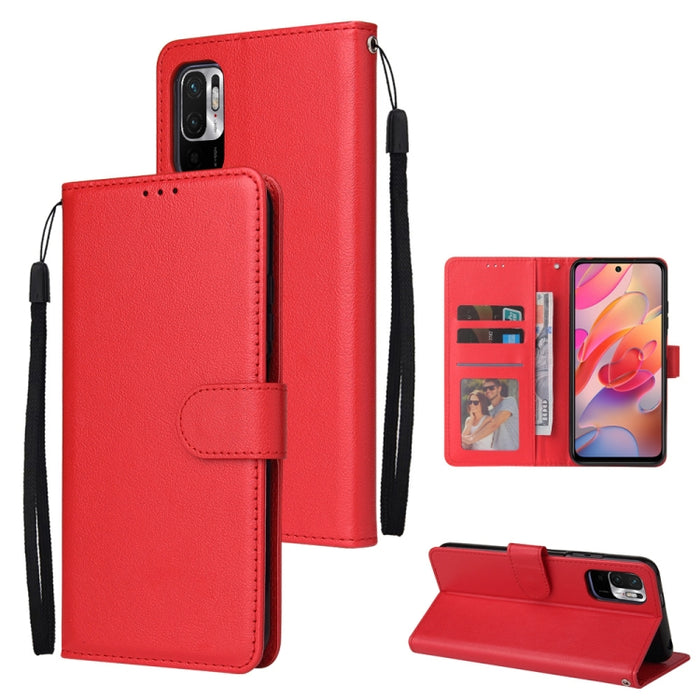 Estuche multifuncional de cuero con tapa horizontal, con tres ranuras para tarjetas y soporte, billetera con doble cremallera, marco de fotos y cordón, For OPPO A94 4G, For OPPO Realme 8 / 8 Pro 4G, For Xiaomi Redmi Note 10 5G