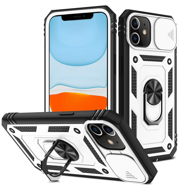 Diseño de cubierta de cámara deslizante Funda protectora de TPU + PC con soporte giratorio de 360 grados y ranura para tarjeta