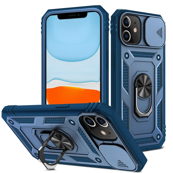 Diseño de cubierta de cámara deslizante Funda protectora de TPU + PC con soporte giratorio de 360 grados y ranura para tarjeta