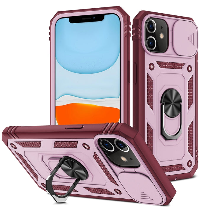 Diseño de cubierta de cámara deslizante Funda protectora de TPU + PC con soporte giratorio de 360 grados y ranura para tarjeta