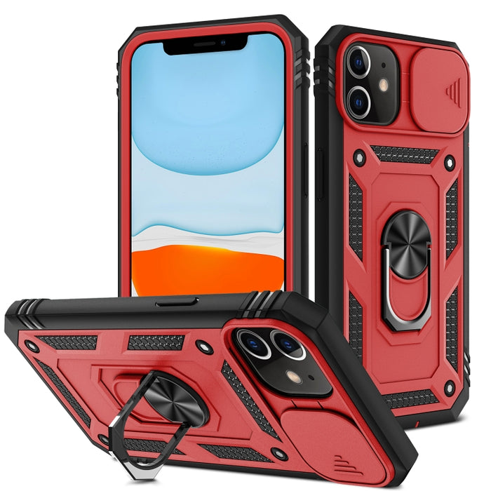 Diseño de cubierta de cámara deslizante Funda protectora de TPU + PC con soporte giratorio de 360 grados y ranura para tarjeta