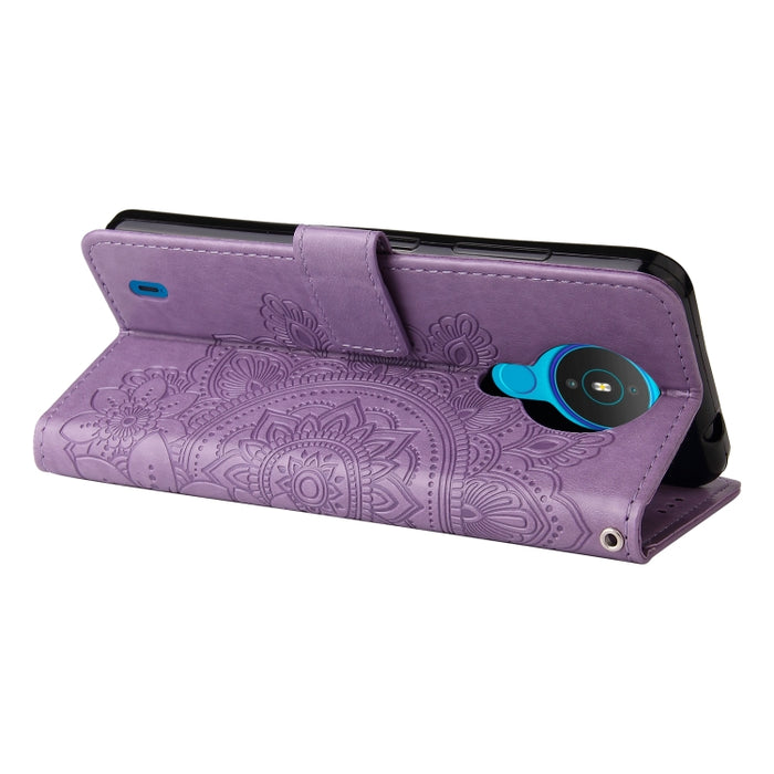 Estuche de cuero de PU con tapa horizontal con estampado de flores de 7 pétalos con soporte y ranuras para tarjetas y billetera y marco de fotos, For Nokia 1.4, For Nokia G10 / G20 / 6.3, For Xiaomi Redmi 10, For OPPO Realme GT Master / Realme Q3 Pro