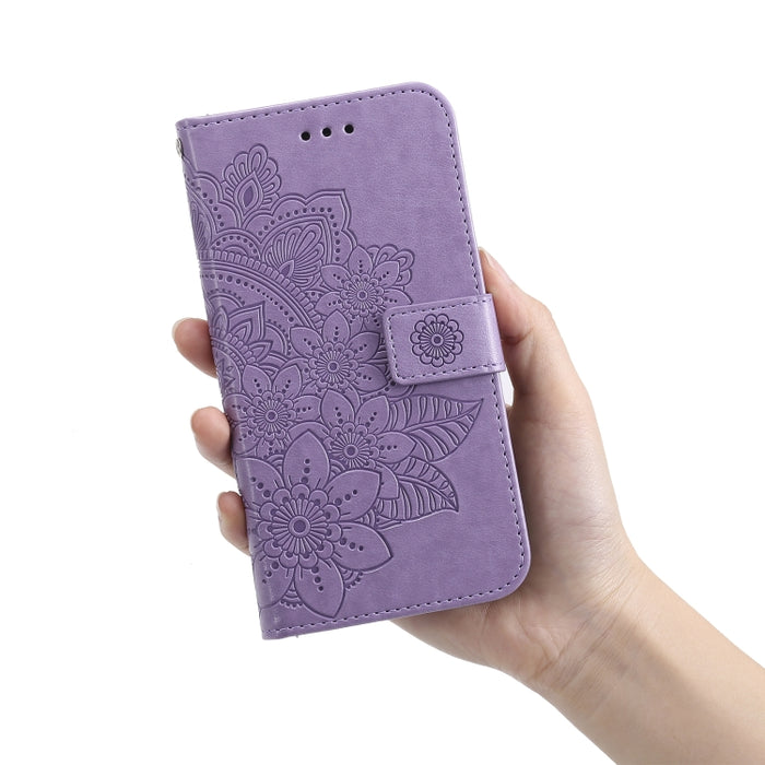 Estuche de cuero de PU con tapa horizontal con estampado de flores de 7 pétalos con soporte y ranuras para tarjetas y billetera y marco de fotos, For Nokia 1.4, For Nokia G10 / G20 / 6.3, For Xiaomi Redmi 10, For OPPO Realme GT Master / Realme Q3 Pro