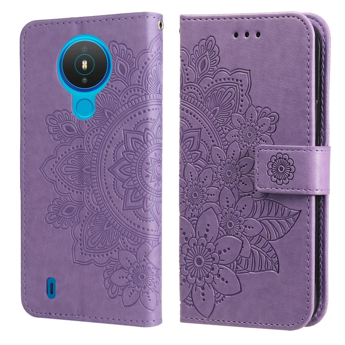 Estuche de cuero de PU con tapa horizontal con estampado de flores de 7 pétalos con soporte y ranuras para tarjetas y billetera y marco de fotos, For Nokia 1.4, For Nokia G10 / G20 / 6.3, For Xiaomi Redmi 10, For OPPO Realme GT Master / Realme Q3 Pro