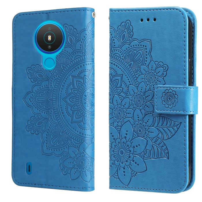 Estuche de cuero de PU con tapa horizontal con estampado de flores de 7 pétalos con soporte y ranuras para tarjetas y billetera y marco de fotos, For Nokia 1.4, For Nokia G10 / G20 / 6.3, For Xiaomi Redmi 10, For OPPO Realme GT Master / Realme Q3 Pro