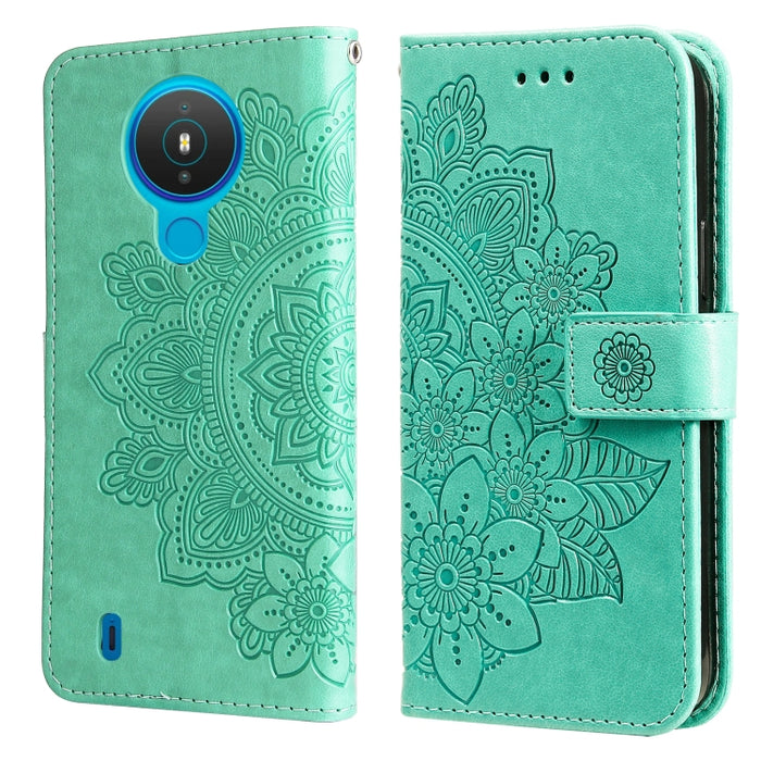 Estuche de cuero de PU con tapa horizontal con estampado de flores de 7 pétalos con soporte y ranuras para tarjetas y billetera y marco de fotos, For Nokia 1.4, For Nokia G10 / G20 / 6.3, For Xiaomi Redmi 10, For OPPO Realme GT Master / Realme Q3 Pro