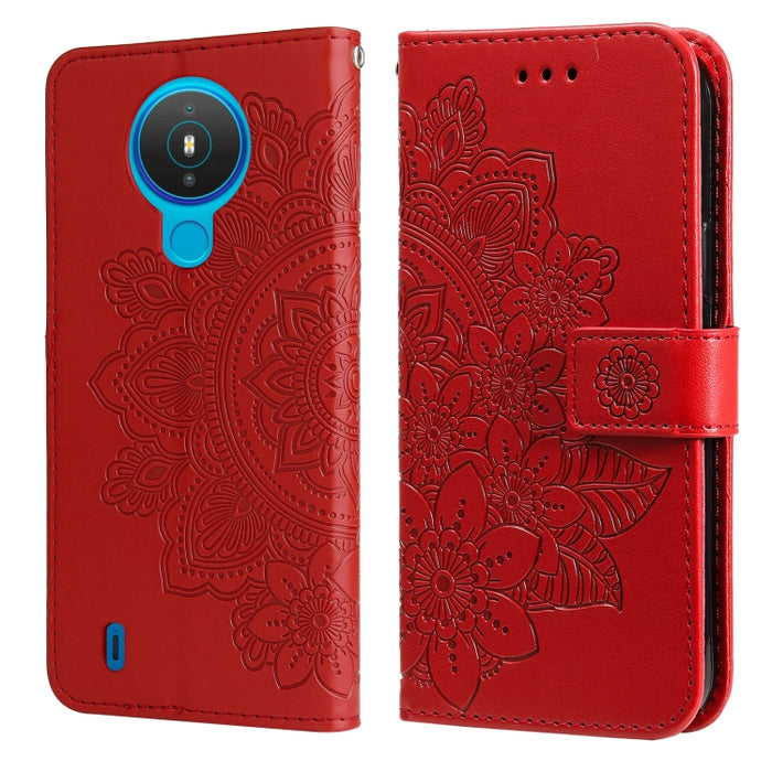Estuche de cuero de PU con tapa horizontal con estampado de flores de 7 pétalos con soporte y ranuras para tarjetas y billetera y marco de fotos, For Nokia 1.4, For Nokia G10 / G20 / 6.3, For Xiaomi Redmi 10, For OPPO Realme GT Master / Realme Q3 Pro