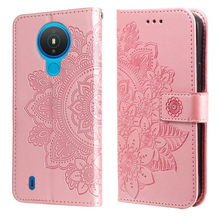 Estuche de cuero de PU con tapa horizontal con estampado de flores de 7 pétalos con soporte y ranuras para tarjetas y billetera y marco de fotos, For Nokia 1.4, For Nokia G10 / G20 / 6.3, For Xiaomi Redmi 10, For OPPO Realme GT Master / Realme Q3 Pro