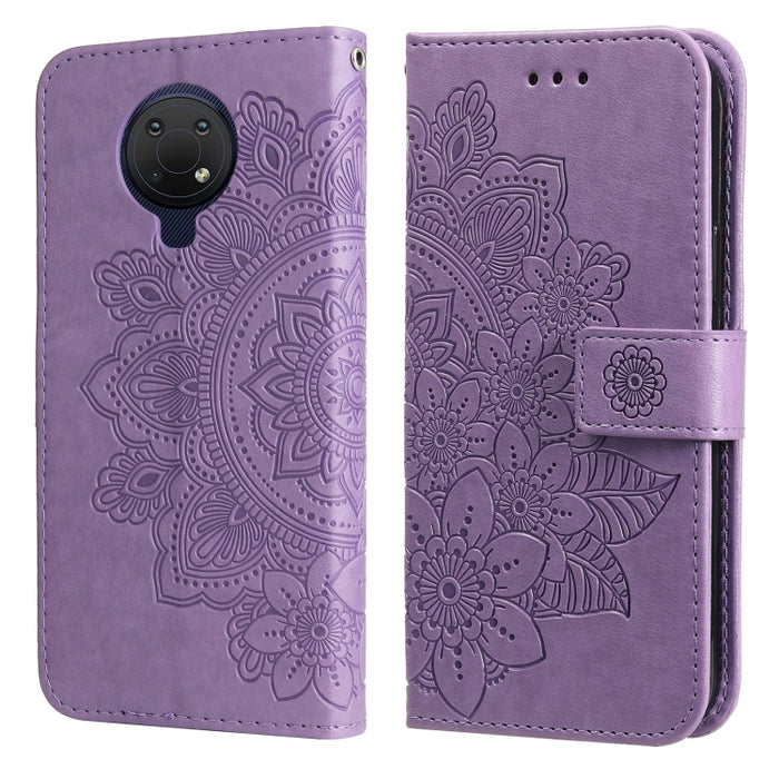 Estuche de cuero de PU con tapa horizontal con estampado de flores de 7 pétalos con soporte y ranuras para tarjetas y billetera y marco de fotos, For Nokia 1.4, For Nokia G10 / G20 / 6.3, For Xiaomi Redmi 10, For OPPO Realme GT Master / Realme Q3 Pro