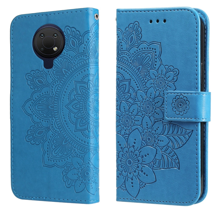 Estuche de cuero de PU con tapa horizontal con estampado de flores de 7 pétalos con soporte y ranuras para tarjetas y billetera y marco de fotos, For Nokia 1.4, For Nokia G10 / G20 / 6.3, For Xiaomi Redmi 10, For OPPO Realme GT Master / Realme Q3 Pro