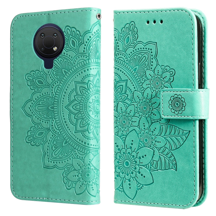 Estuche de cuero de PU con tapa horizontal con estampado de flores de 7 pétalos con soporte y ranuras para tarjetas y billetera y marco de fotos, For Nokia 1.4, For Nokia G10 / G20 / 6.3, For Xiaomi Redmi 10, For OPPO Realme GT Master / Realme Q3 Pro