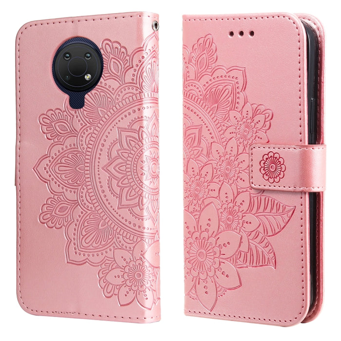 Estuche de cuero de PU con tapa horizontal con estampado de flores de 7 pétalos con soporte y ranuras para tarjetas y billetera y marco de fotos, For Nokia 1.4, For Nokia G10 / G20 / 6.3, For Xiaomi Redmi 10, For OPPO Realme GT Master / Realme Q3 Pro