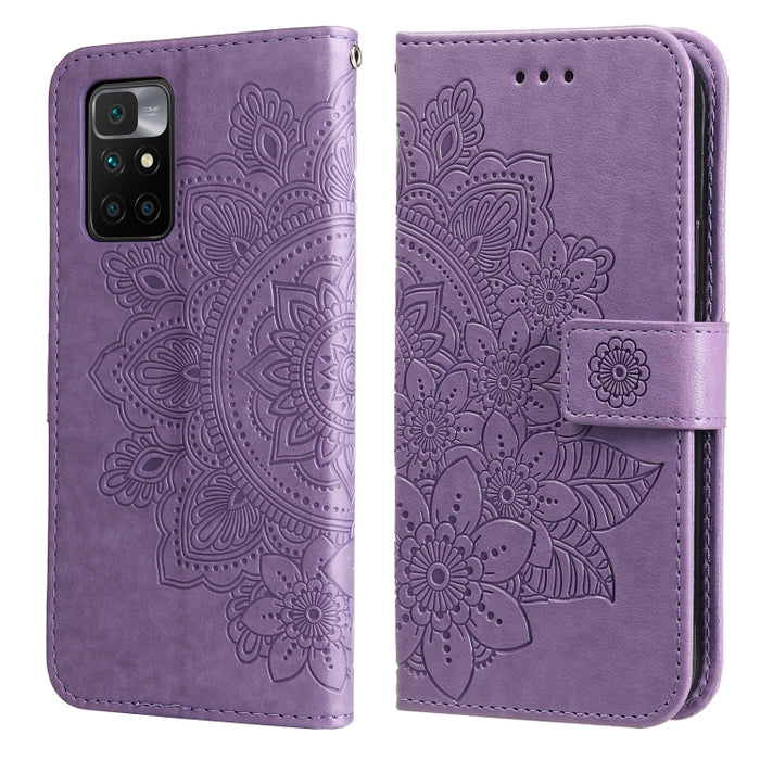 Estuche de cuero de PU con tapa horizontal con estampado de flores de 7 pétalos con soporte y ranuras para tarjetas y billetera y marco de fotos, For Nokia 1.4, For Nokia G10 / G20 / 6.3, For Xiaomi Redmi 10, For OPPO Realme GT Master / Realme Q3 Pro