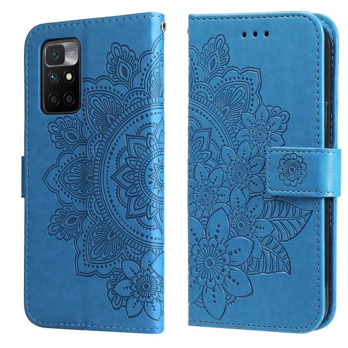 Estuche de cuero de PU con tapa horizontal con estampado de flores de 7 pétalos con soporte y ranuras para tarjetas y billetera y marco de fotos, For Nokia 1.4, For Nokia G10 / G20 / 6.3, For Xiaomi Redmi 10, For OPPO Realme GT Master / Realme Q3 Pro