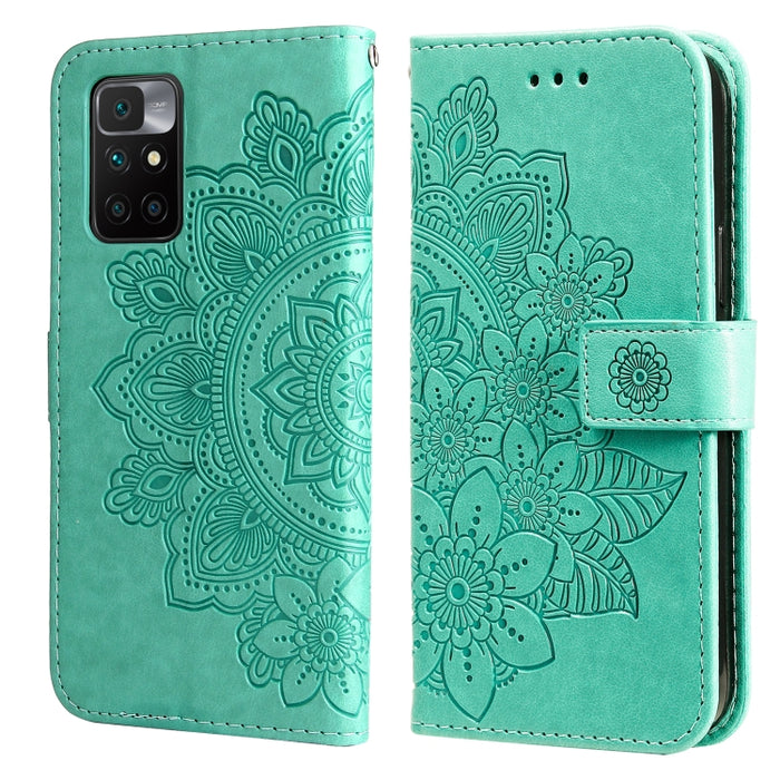 Estuche de cuero de PU con tapa horizontal con estampado de flores de 7 pétalos con soporte y ranuras para tarjetas y billetera y marco de fotos, For Nokia 1.4, For Nokia G10 / G20 / 6.3, For Xiaomi Redmi 10, For OPPO Realme GT Master / Realme Q3 Pro