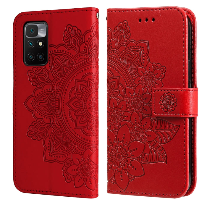 Estuche de cuero de PU con tapa horizontal con estampado de flores de 7 pétalos con soporte y ranuras para tarjetas y billetera y marco de fotos, For Nokia 1.4, For Nokia G10 / G20 / 6.3, For Xiaomi Redmi 10, For OPPO Realme GT Master / Realme Q3 Pro