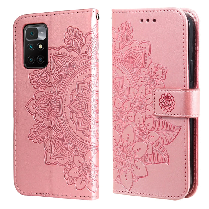 Estuche de cuero de PU con tapa horizontal con estampado de flores de 7 pétalos con soporte y ranuras para tarjetas y billetera y marco de fotos, For Nokia 1.4, For Nokia G10 / G20 / 6.3, For Xiaomi Redmi 10, For OPPO Realme GT Master / Realme Q3 Pro