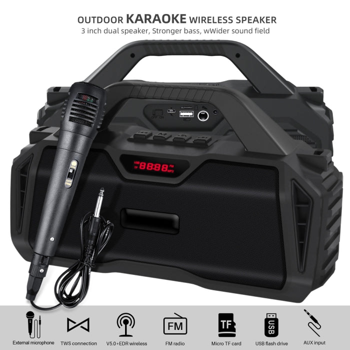 Nuevo Rixing NR-6011M Bluetooth 5.0 Altavoz inalámbrico Bluetooth portátil para karaoke al aire libre con micrófono y correa para el hombro