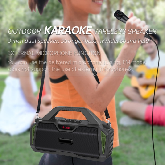 Nuevo Rixing NR-6011M Bluetooth 5.0 Altavoz inalámbrico Bluetooth portátil para karaoke al aire libre con micrófono y correa para el hombro