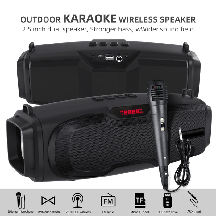 Nuevo Rixing NR-6012M Bluetooth 5.0 Altavoz Bluetooth inalámbrico portátil para karaoke al aire libre con micrófono y correa para el hombro