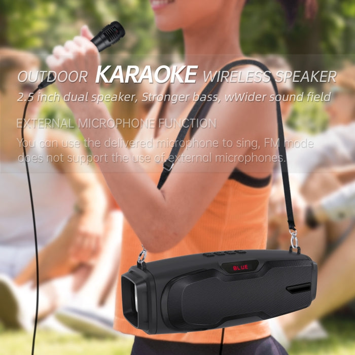 Nuevo Rixing NR-6012M Bluetooth 5.0 Altavoz Bluetooth inalámbrico portátil para karaoke al aire libre con micrófono y correa para el hombro