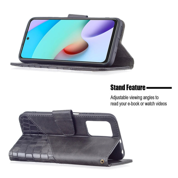Funda de cuero PU con tapa horizontal y textura de cocodrilo a juego con billetera, soporte y ranuras para tarjetas, For Xiaomi Redmi 10
