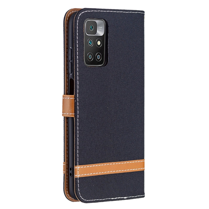 Estuche de cuero con textura de mezclilla a juego con soporte y ranuras para tarjetas, billetera y cordón, For Xiaomi Redmi 10