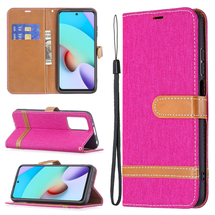 Estuche de cuero con textura de mezclilla a juego con soporte y ranuras para tarjetas, billetera y cordón, For Xiaomi Redmi 10