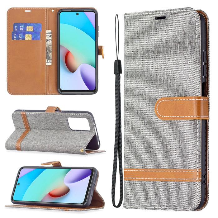 Estuche de cuero con textura de mezclilla a juego con soporte y ranuras para tarjetas, billetera y cordón, For Xiaomi Redmi 10