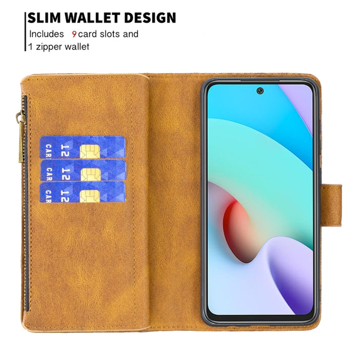 Estuche de cuero con tapa horizontal y cremallera con estampado de mariposa voladora con soporte y ranuras para tarjetas y billetera, For Xiaomi Redmi 10
