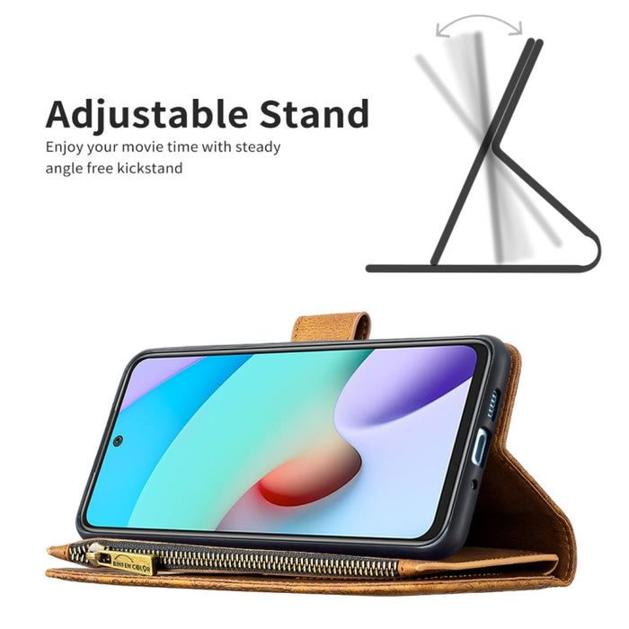 Estuche de cuero con tapa horizontal y cremallera con estampado de mariposa voladora con soporte y ranuras para tarjetas y billetera, For Xiaomi Redmi 10