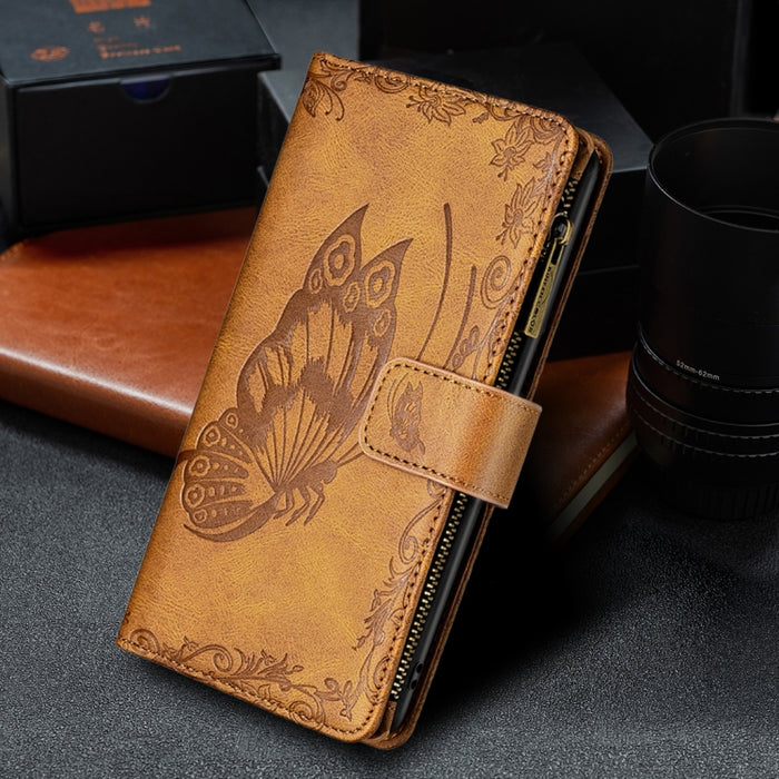 Estuche de cuero con tapa horizontal y cremallera con estampado de mariposa voladora con soporte y ranuras para tarjetas y billetera, For Xiaomi Redmi 10