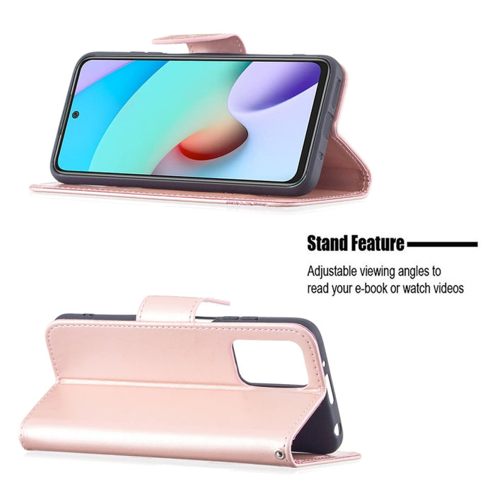 Estuche de cuero con tapa horizontal con estampado de dos mariposas con soporte, ranura para tarjeta, billetera y cordón, For Xiaomi Redmi 10