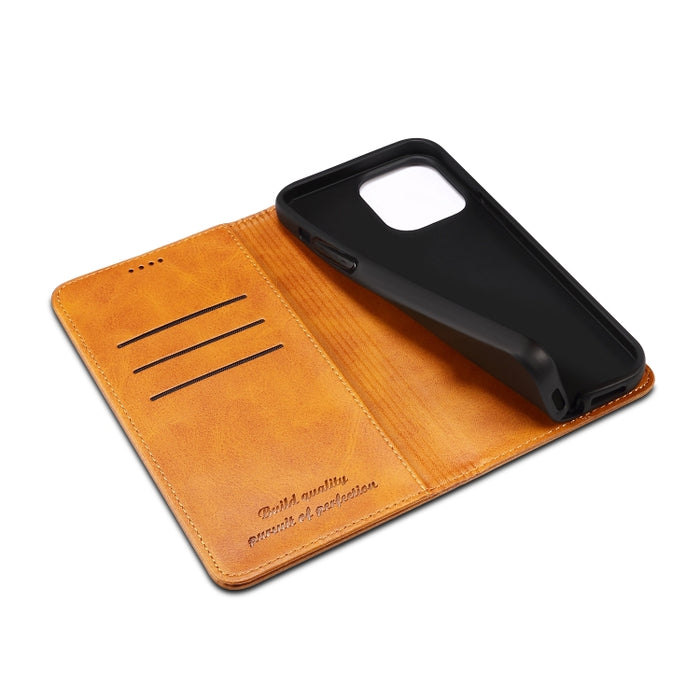 Estuche de cuero con tapa horizontal con textura de becerro con soporte y ranuras para tarjetas y billetera