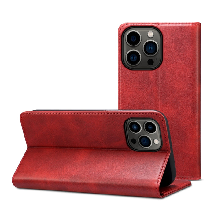 Estuche de cuero con tapa horizontal con textura de becerro con soporte y ranuras para tarjetas y billetera
