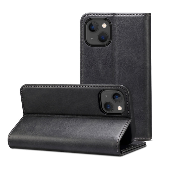 Estuche de cuero con tapa horizontal con textura de becerro con soporte y ranuras para tarjetas y billetera