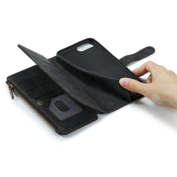 CaseMe-C30 PU + TPU Estuche de cuero con tapa horizontal multifuncional con soporte y ranura para tarjeta y billetera y bolsillo con cremallera