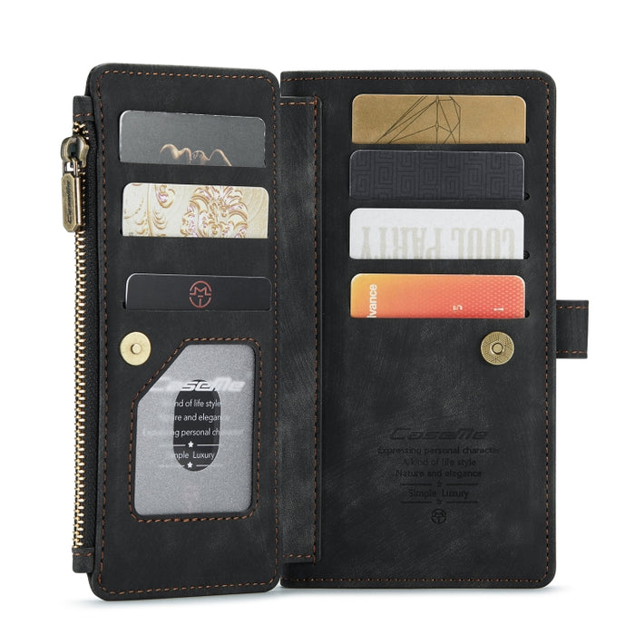 CaseMe-C30 PU + TPU Estuche de cuero con tapa horizontal multifuncional con soporte y ranura para tarjeta y billetera y bolsillo con cremallera