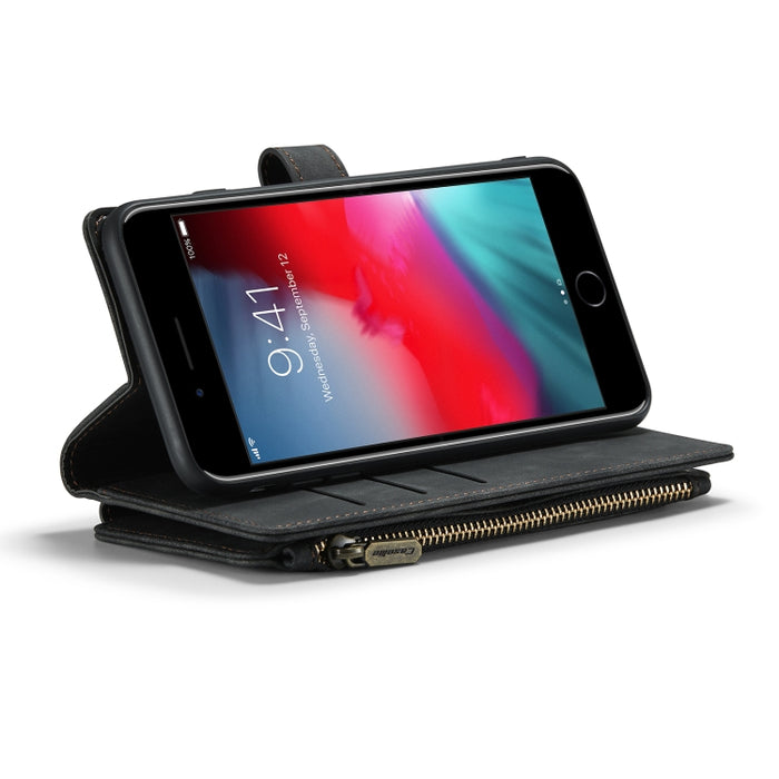 CaseMe-C30 PU + TPU Estuche de cuero con tapa horizontal multifuncional con soporte y ranura para tarjeta y billetera y bolsillo con cremallera