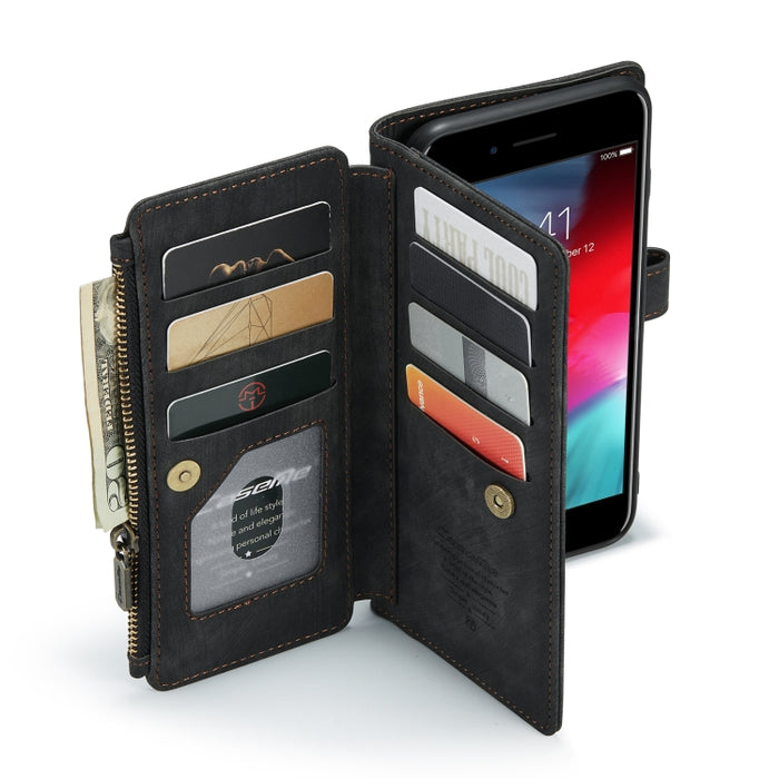 CaseMe-C30 PU + TPU Estuche de cuero con tapa horizontal multifuncional con soporte y ranura para tarjeta y billetera y bolsillo con cremallera