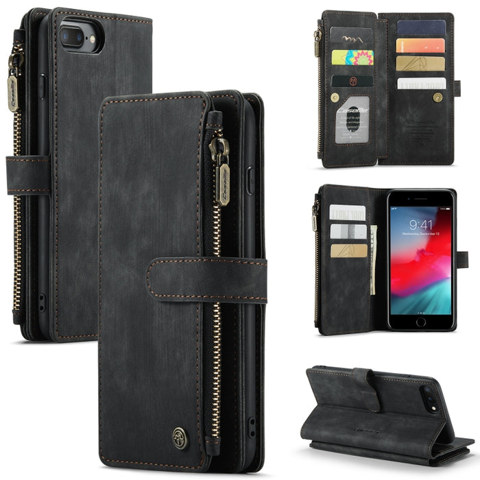 CaseMe-C30 PU + TPU Estuche de cuero con tapa horizontal multifuncional con soporte y ranura para tarjeta y billetera y bolsillo con cremallera