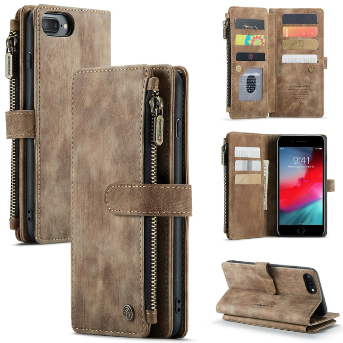 CaseMe-C30 PU + TPU Estuche de cuero con tapa horizontal multifuncional con soporte y ranura para tarjeta y billetera y bolsillo con cremallera