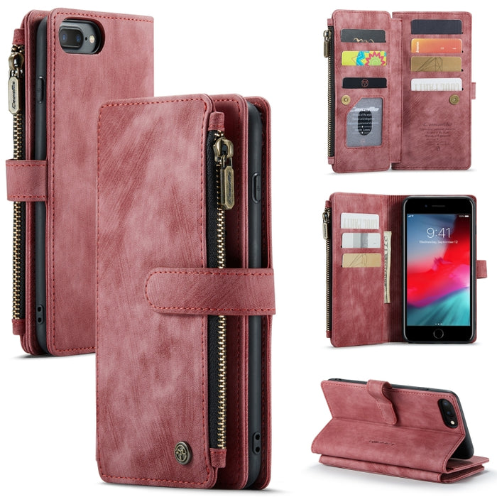 CaseMe-C30 PU + TPU Estuche de cuero con tapa horizontal multifuncional con soporte y ranura para tarjeta y billetera y bolsillo con cremallera